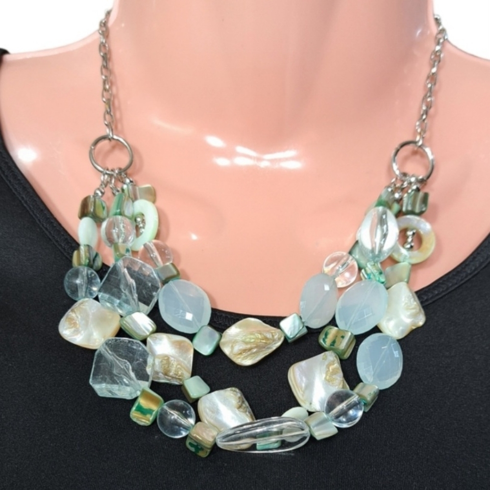 Women's Silver Tone Light Green Faux Mother of Pearls Necklace 10 Inches - Picture 15 of 16